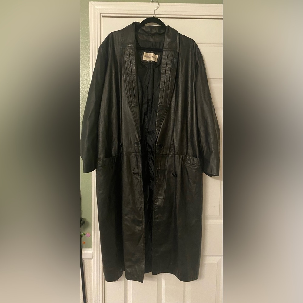 Vintage Oversized Black Leather Coat